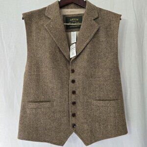 Vtg NWT Orvis Men's Size Large Herringbone Wool Tweed Vest Sleeveless Waist Coat